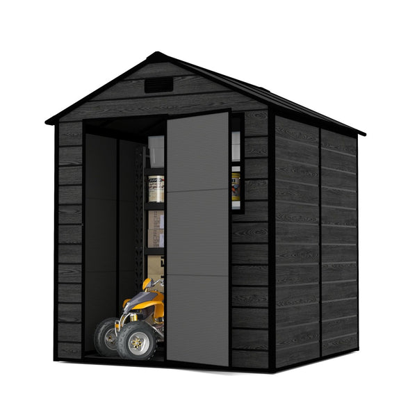 English Elm Campcraft Resin Storage Shed 6x6 Ft Polypropylene Waterproof Outdoor Wood Grain W1598S00029