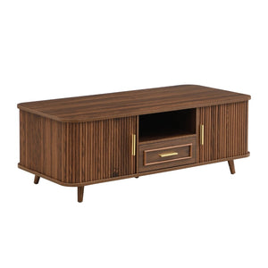 English Elm Modern Mid-century Coffee Table Tambour Doors Open Shelves Warm Wood Living Room Walnut N770P333551W
