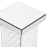 English Elm 11.8'' Silver Square Mirrored End Table With Led Lights, Modern Side Table With Crystal Inlay For Living Room, No Assembly Required