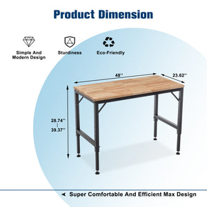 English Elm 48" Heavy-Duty Adjustable Workbench - Robust Rubberwood Top, Steel Frame, 2000 Lbs Load Capacity & More! W1422P218517