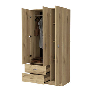 English Elm Eureka Light Oak Three-Door Armoire with Two Drawers, Closet Rod & Adjustable Shelves 70.8"H B128S00084