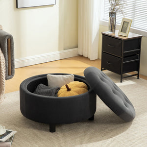 English Elm 29.33"w Fleece Tufted Round Storage Ottoman Reversible Lid Footstool for Living Room Gray W3189P422397