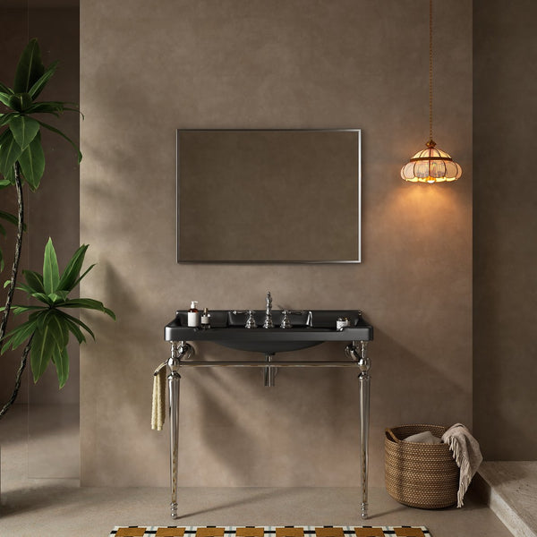 English Elm VICI 36" Bathroom Console Sink with Integrated Ceramic Basin, 3-Hole Faucet, Stainless Legs & Towel Bar Black,Chrome W2615S00117