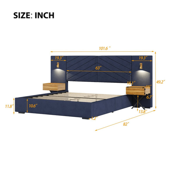 English Elm Queen Velvet Wingback Platform Bed Channel Tufted Upholstered Frame No Box Spring W1793S00055