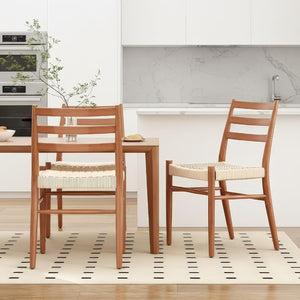 English Elm Dining Chairs with Handwoven Rope Seats and Iron Frame Mid Century Modern Set of 2 Beige,Walnut T3623P438619