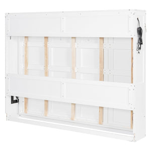 English Elm Queen-size Murphy Wall Bed with Led Ambient Lighting Usb Outlet and Graphic Panel White LP000357AAK
