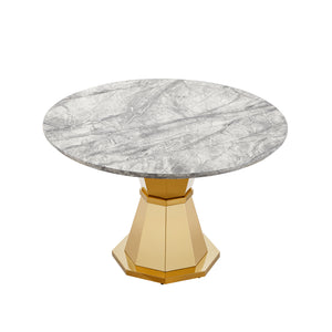 English Elm 47" Round Marble Dining Table - Luxurious Faux Marble Top & Gold Stainless Steel Base For Modern Homes W3456S00006