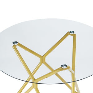 English Elm 35.4-Inch Round Tempered Glass Dining Table – Stylish Gold Finish For 1-4 People, Space-Saving Design W1162P306709