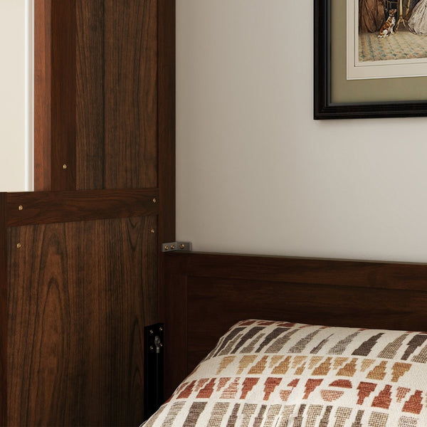 English Elm Queen Murphy Wall Bed with Integrated Desk Gas Strut Lift White Cabinet for Small Spaces Walnut W504S00226