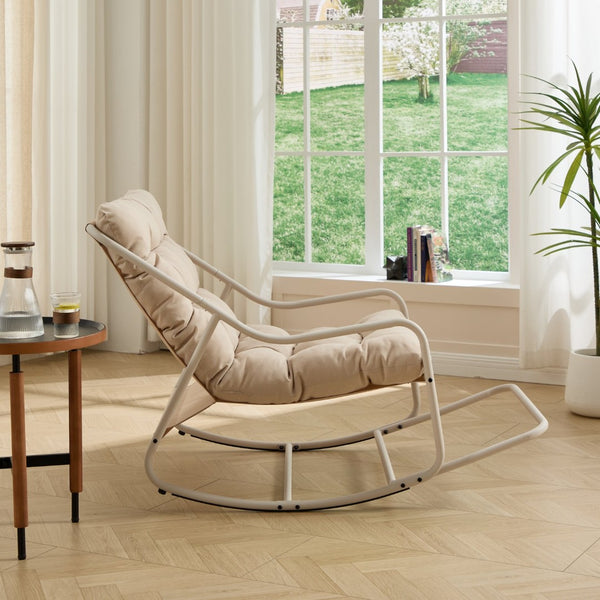 English Elm Outdoor Rocking Chair Steel Frame with Thick Cushion for Patio Porch and Living Room W640P443517