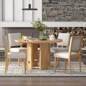 English Elm TREXM 5-Piece Round Dining Set for 4 — Minimalist Farmhouse Table with Upholstered Solid Wood Chairs Beige+Natural ST000148AAE