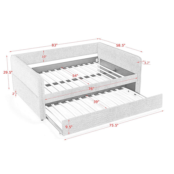 English Elm Daybed With Trundle – Elegant Tufted Full Size Sofa Bed In Beige Boucle, Perfect For Guests & Relaxing W1413S00093