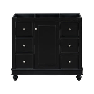 English Elm [Cabinet 36" Black Bathroom Vanity Cabinet Only Solid Wood & MDF Soft-Close Door 4 Drawers Spacious Storage Metal Handles Sleek Modern Design N729P179571B