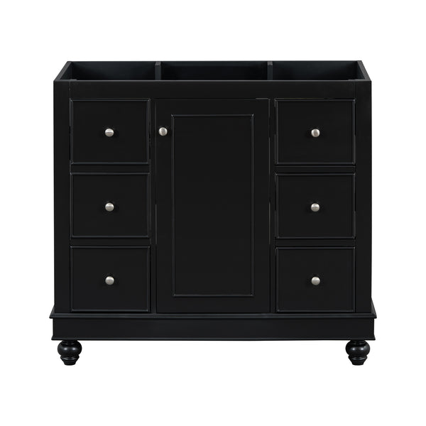 English Elm [Cabinet 36" Black Bathroom Vanity Cabinet Only Solid Wood & MDF Soft-Close Door 4 Drawers Spacious Storage Metal Handles Sleek Modern Design N729P179571B