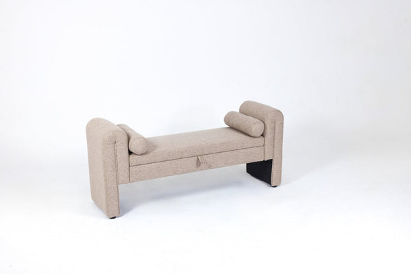 English Elm 60-inch Velvet Storage Bench Upholstered Seat with Hidden Compartment for Bedroom Entryway Oatmeal W2795P429926