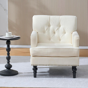 English Elm Tufted Button Corduroy Accent Chair Mid Century Studded Armchair for Living Room Beige W3523P387526