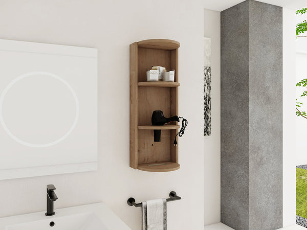 English Elm 12" Bathroom Wall-Mounted Storage Rack with Three-Tier Floating Shelves, Durable Scratch-Resistant Plywood Organizing Solution Imitative Oak W999P277163