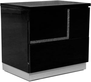 English Elm Modern Lacquer 2-Drawer Nightstand with Rhinestones, High Gloss Black Bedside Table, Chrome Base B011P353771