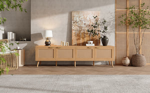 English Elm 70inch Rattan Door Media Console with Pine Legs and Cable Management for Living Room N710P365049P