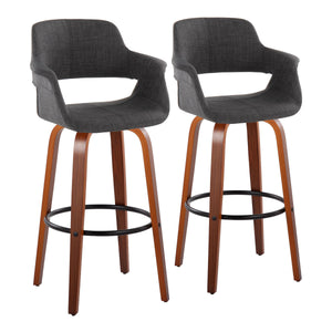 English Elm Vintage Flair 30" Mid-Century Barstool Set of 2 — Walnut Legs, Charcoal Fabric, 360° Swivel & Footrest B202S00712