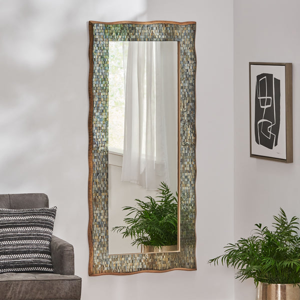 English Elm Christopher Knight Home® - RECT. Boho Handcrafted Rectangular Mosaic Wall Mirror, Golden Brown Mango Wood Frame, 64" Tall 71051.00