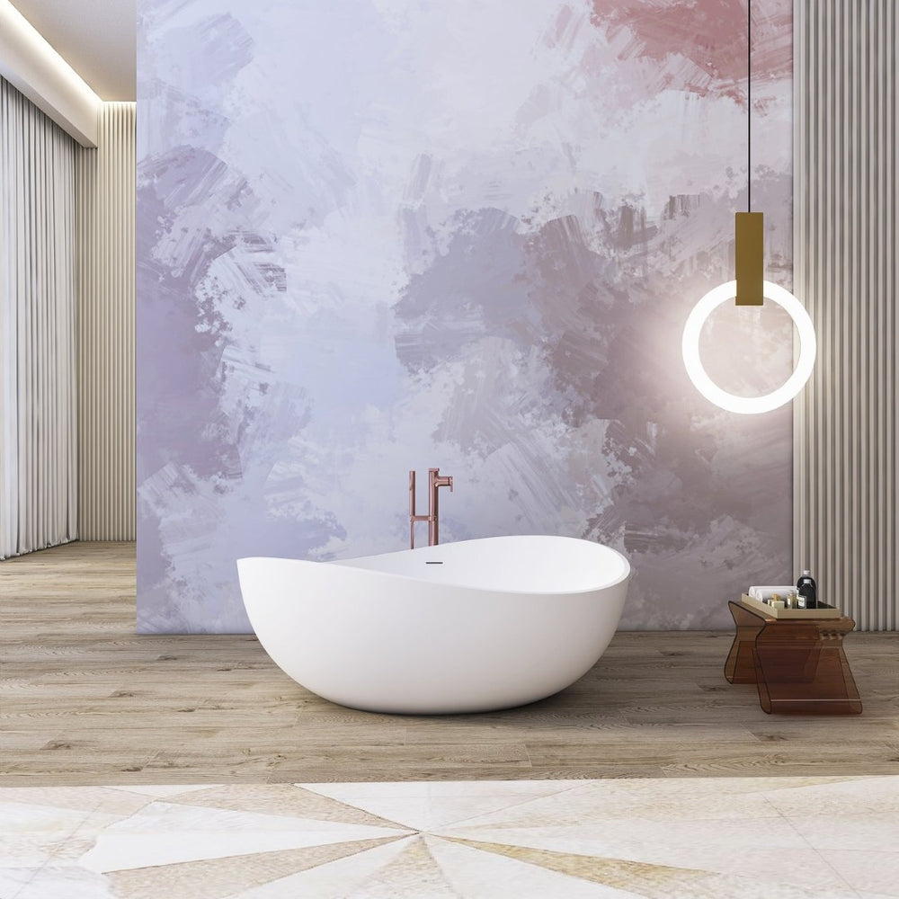 English Elm 63 Inch Stone Resin Freestanding Soaking Tub Matte White Spa Bath for Modern Homes W1613P160639