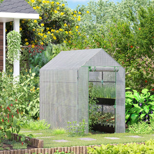 English Elm Outsunny Walk-in Portable Greenhouse with 4 Shelves Pe Mesh Cover Steel Frame W2225P217649