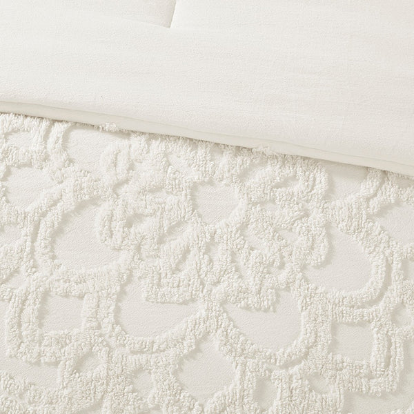 English Elm 2 Piece Madison Park Laetitia Cotton Chenille Comforter Set Off-White Twin/Twin XL Tufted Medallion, OEKO-TEX Certified, All-Season B03597155