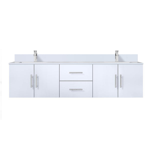 English Elm Glossy 72" Double Bath Vanity with White Quartz Top, Soft-Close Storage, Chrome Faucet Set Durable B2731P258712