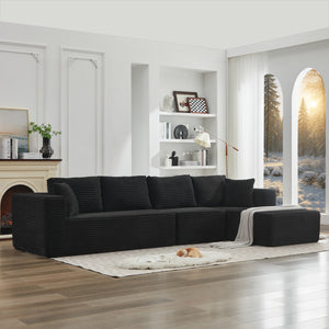 English Elm 106" Cloud Sectional Couch - L-Shaped Modular Sofa With Right-Facing Chaise In Black Plush Corduroy W1143S00028