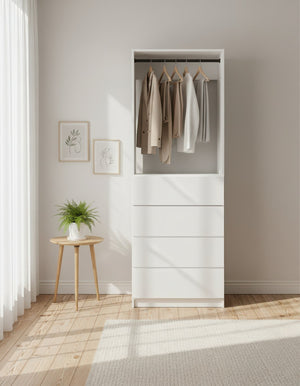 English Elm Prosper 32" White Wood Walk-In Closet — Freestanding Oak Finish, Durable Melamine, Two Rods & Ample Storage B040S00144