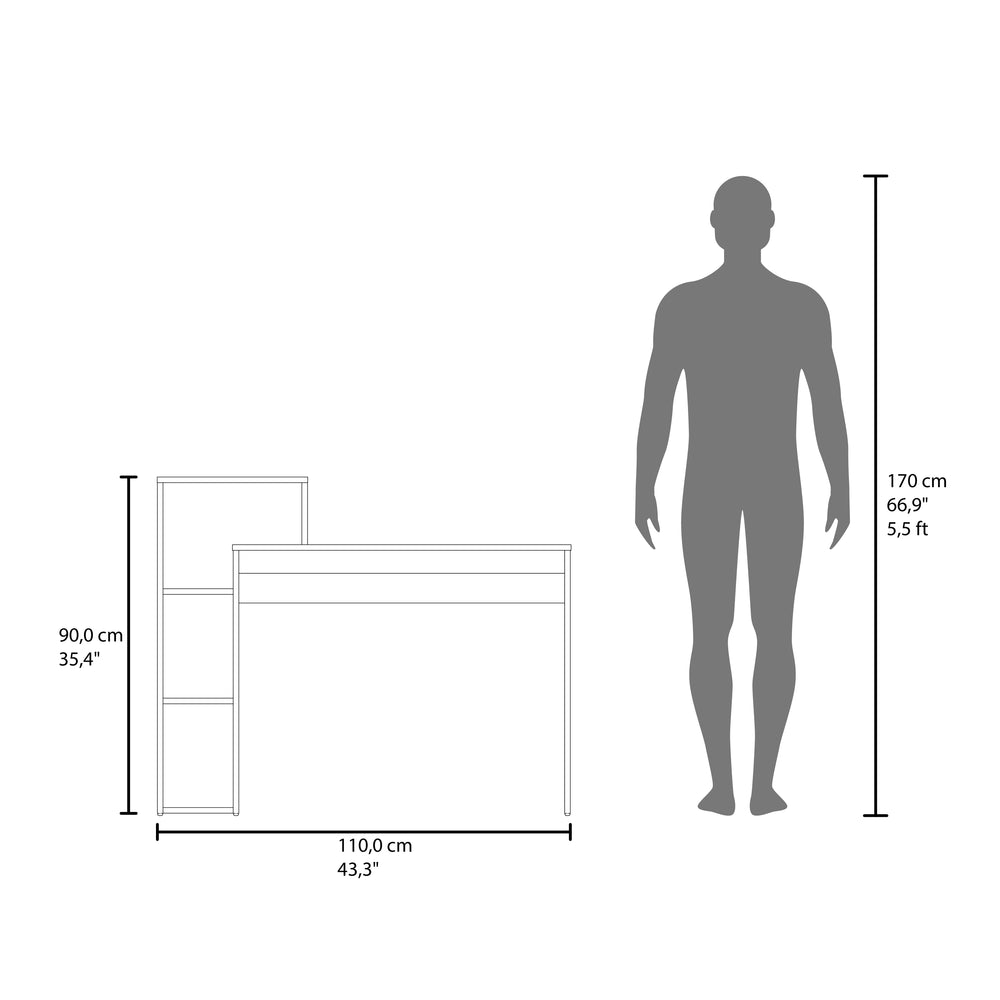English Elm Computer desk with 3 shelves for home office organization, durable engineered wood, eco-friendly finish Beige 40.55 L x 43.3 W x 3.54 H B097P262377