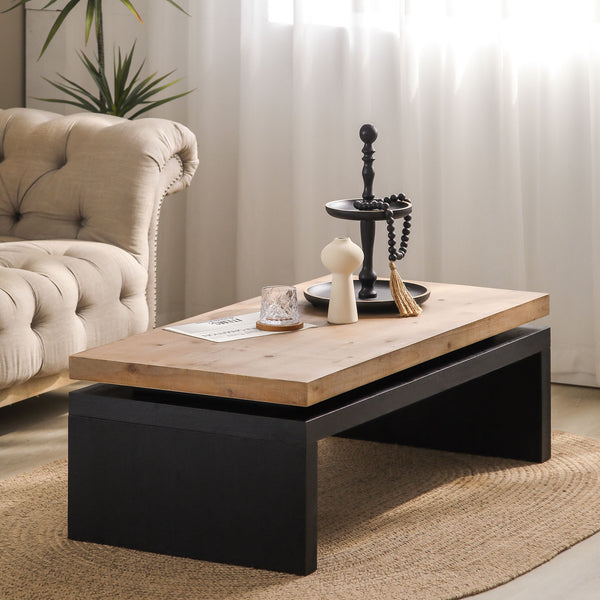 English Elm Modern Industrial Coffee Table with Two-Tone Floating Top, Durable Wood Metal Frame, Stylish Centerpiece W2729P198992