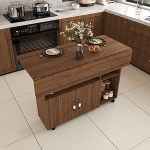 English Elm Multi-functional Folding Desk with Shelved Storage and Casters for Compact Living W2700P437587