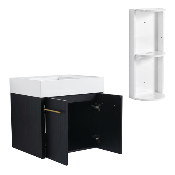 English Elm 24 Inch Wall-Mounted Bathroom Vanity Set With Thick Resin Sink, Storage Rack & Soft-Close Doors W999S00366