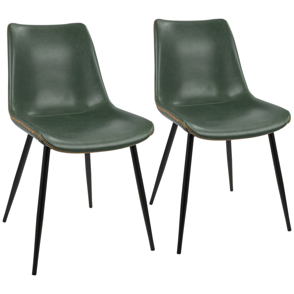 English Elm Durango Vintage Green Faux Leather Dining Chairs with Zig-Zag Stitching & Black Tapered Legs (Set of 2) B202P223847