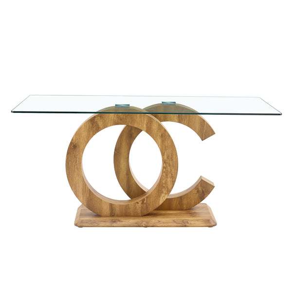 English Elm Large Modern Minimalist Rectangular Glass Dining Table For 6-8 People - Stylish & Durable Design W1151S04021