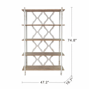 English Elm 47x16.5x75" Five Tier Fir Wood Bookcase Ornate Farmhouse Open Shelving Display Unit W2078P484434