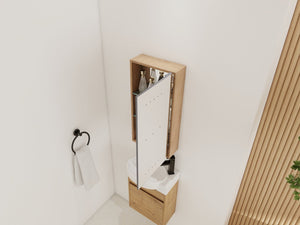English Elm 14'' Wall Mounted Bathroom Medicine Cabinet with Adjustable Glass Shelves and Mirror Door W999P470285