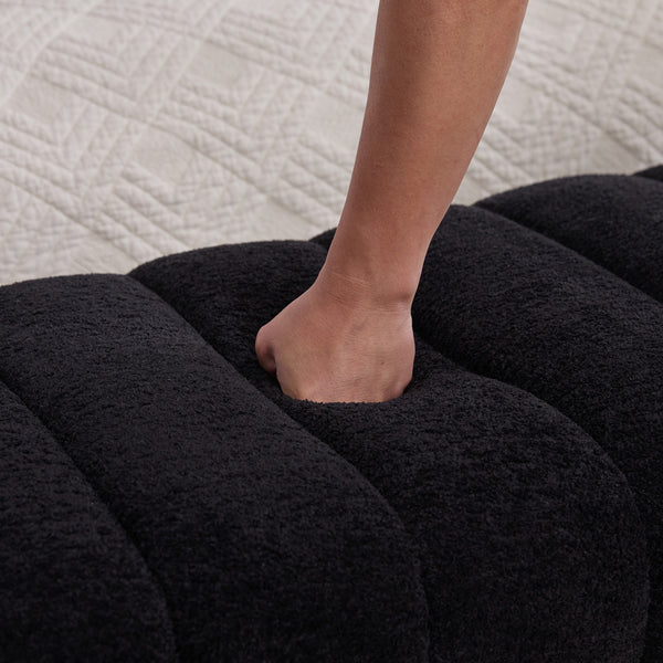 English Elm 69.7"Wide Modern Upholstered Armless Bed Bench with Channel Tufting, Chenille Sofa Daybed for Living Room Black W3098P308774