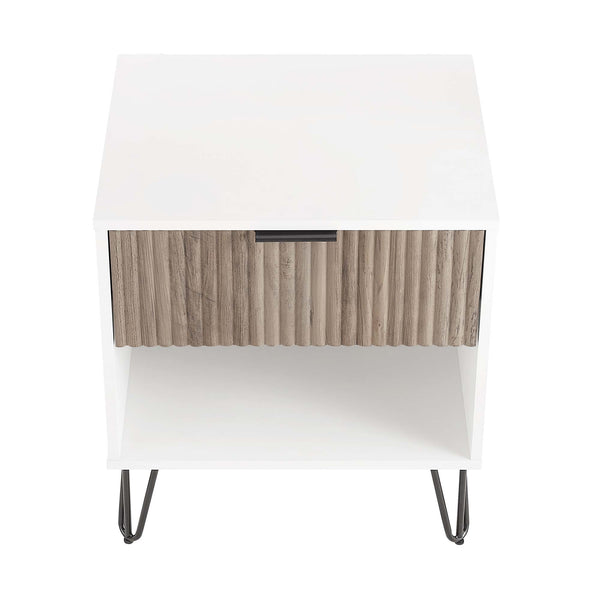 English Elm Dumbo 20" Fluted Nightstand In Rustic Gray & White With Gold Accents For Chic Bedroom Storage B365P398175