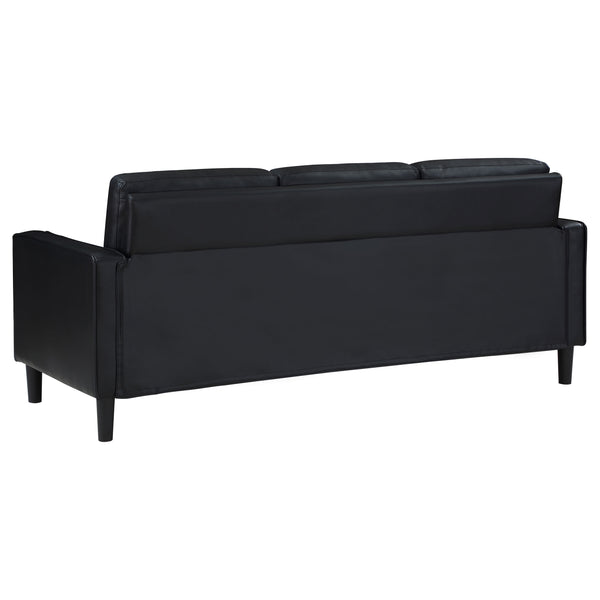 English Elm Farallone Faux Leather Track Arm Sofa with Tapered Legs, Sleek Modern Profile and Smooth Cushions for Compact Living Spaces Black B062P354049