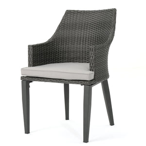 English Elm Christopher Knight Home® - HILLHURST Woven Rattan Outdoor Chair Set of 2 with Water-Resistant Cushions, Weatherproof Metal Frame Grey 61563.00GRY