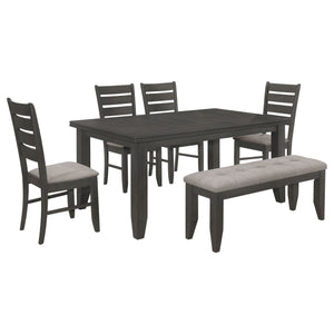 English Elm Dexter 6-Piece Rectangular Dining Set: Stylish Dark Grey Finish With Comfortable Tufted Bench & Chairs B062S01213