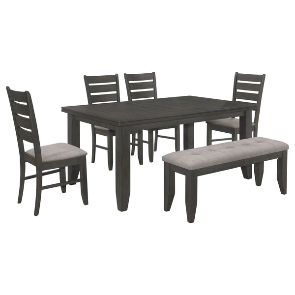 English Elm Dexter 6-Piece Rectangular Dining Set: Stylish Dark Grey Finish With Comfortable Tufted Bench & Chairs B062S01213