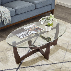 English Elm 48 Oval Glass Coffee Table with Tempered Top and Solid Wood Base, Stylish 48" Center Table for Living Rooms Cherry W487P317843