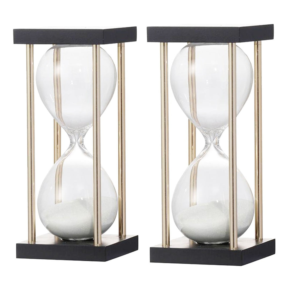 English Elm Set Of 2 Spellman Hourglasses - Elegant 15-Minute Timers With Black & Brass Frame For Home Decor W2078P278790-GIGA