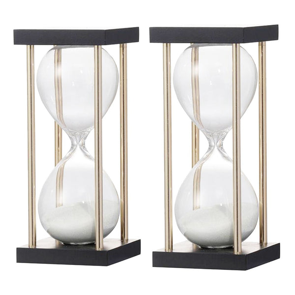 English Elm Set Of 2 Spellman Hourglasses - Elegant 15-Minute Timers With Black & Brass Frame For Home Decor W2078P278790-GIGA