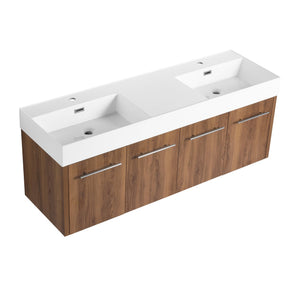 English Elm 60 Inch Wall-Mounted Bathroom Vanity With Double Resin Sink, Modern Design & Ample Storage Space W999S00250