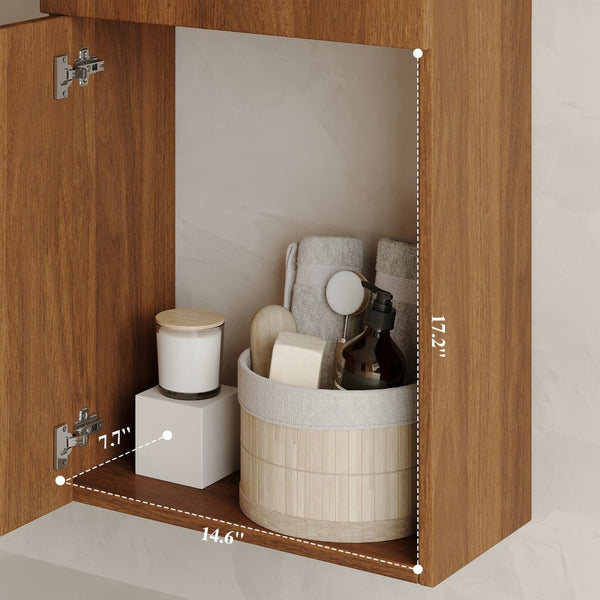 English Elm 16.5 Inch Floating Bathroom Vanity Wall Mounted Ceramic Basin Soft Close Door W3136S00033